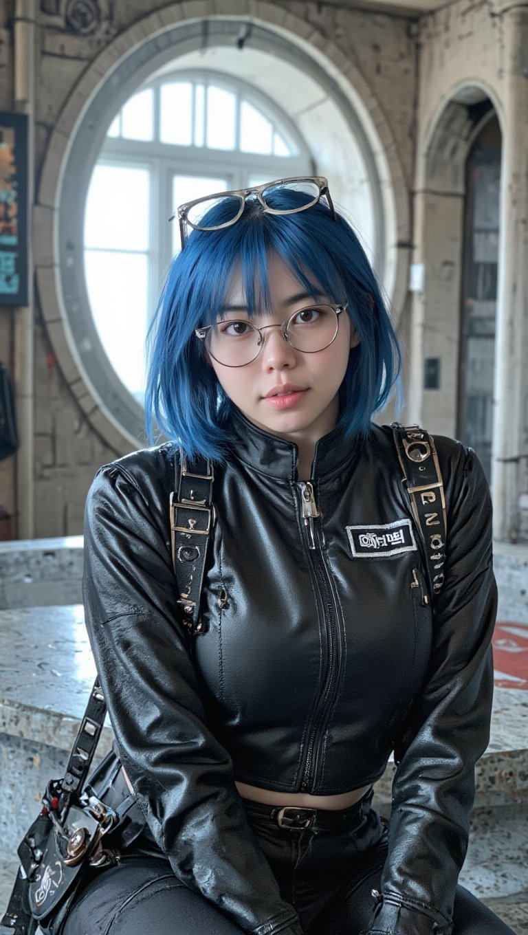 (masterpiece, high quality, 8K resolution). 
A highly detailed anime illustration that combines fantasy and science fiction.
Character: A young beautiful elven woman, blue hair, straight bob, stylish glasses. Dressed in a military uniform consisting of a futuristic uniform and tight trousers. Detailed outfit.
Background: The bridge of a spaceship. A porthole with a view of open space..
Details: It depicts a minor character in a space opera who is a crowd favorite. Close up portrait. Detailed, sensual, Drawn in the style of Ghost in the Shell, influenced by the Mass Effect video game series. A cruel and cold universe, which is reflected in the colors and style of drawing. REALNIME