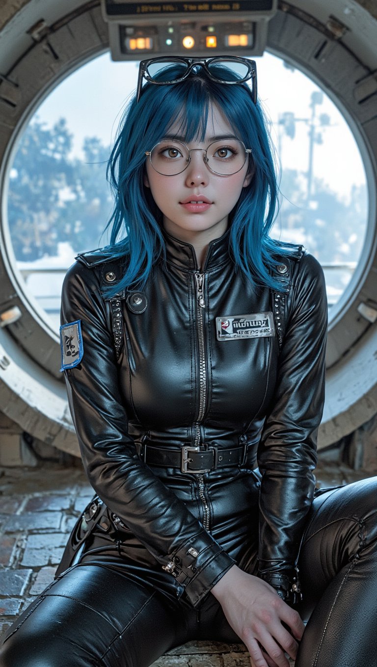 (masterpiece, high quality, 8K resolution). 
A highly detailed anime illustration that combines fantasy and science fiction.
Character: A young beautiful elven woman, blue hair, straight bob, stylish glasses. Dressed in a military uniform consisting of a futuristic uniform and tight trousers. Detailed outfit.
Background: The bridge of a spaceship. A porthole with a view of open space..
Details: It depicts a minor character in a space opera who is a crowd favorite. Close up portrait. Detailed, sensual, Drawn in the style of Ghost in the Shell, influenced by the Mass Effect video game series. A cruel and cold universe, which is reflected in the colors and style of drawing. REALNIME