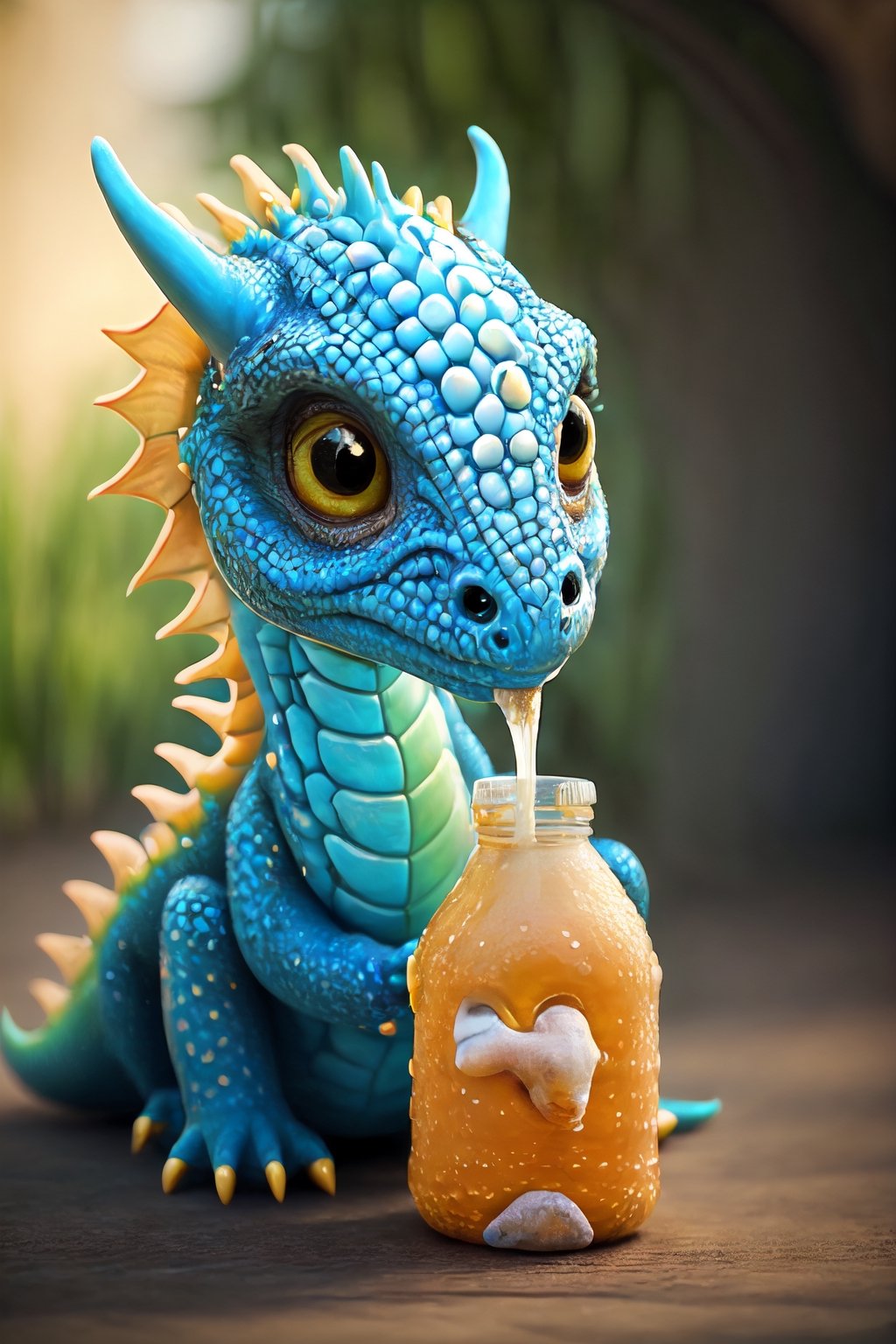 Dragon,baby dragon,drinking milk,milk bottle,cute eyes,staring while drinking