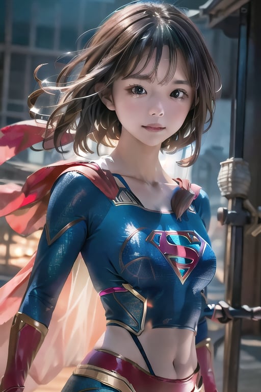 best quality, high quality, ultra quality, 8k, masterpiece, detailed, extremely detailed, insanely detailed, ultra detailed, ultra highres ,exquisite, lifelike Images,cinematic experience,UHD picture,Realistic,photorealistic,hyperrealistic,vivid,RAW photo,shot by DSLR, 
one girl, upper body,half smile, seductive, Heroine, battle costume, fighting pose, powerful like a scene from a movie,(Supergirl Costume),viking,Strong Backlit Particles,female warrior,FFIXBG,