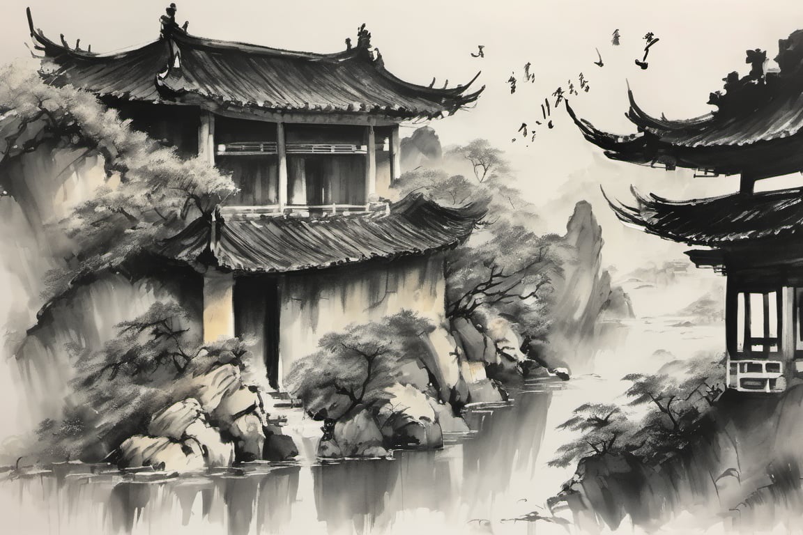 Chinese Ink Drawing,
徽派建築,江南水鄉,白牆黑瓦,水墨,國畫,水墨畫,水墨画风,徽派建筑,江南水乡