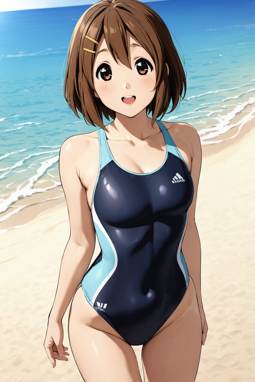 Competition Swimsuit , on the beach , in resort ,  smile   , ( masterpiece , ultra Detailed     ) , 
hirasawa yui  ,  short hair , brown hair , 