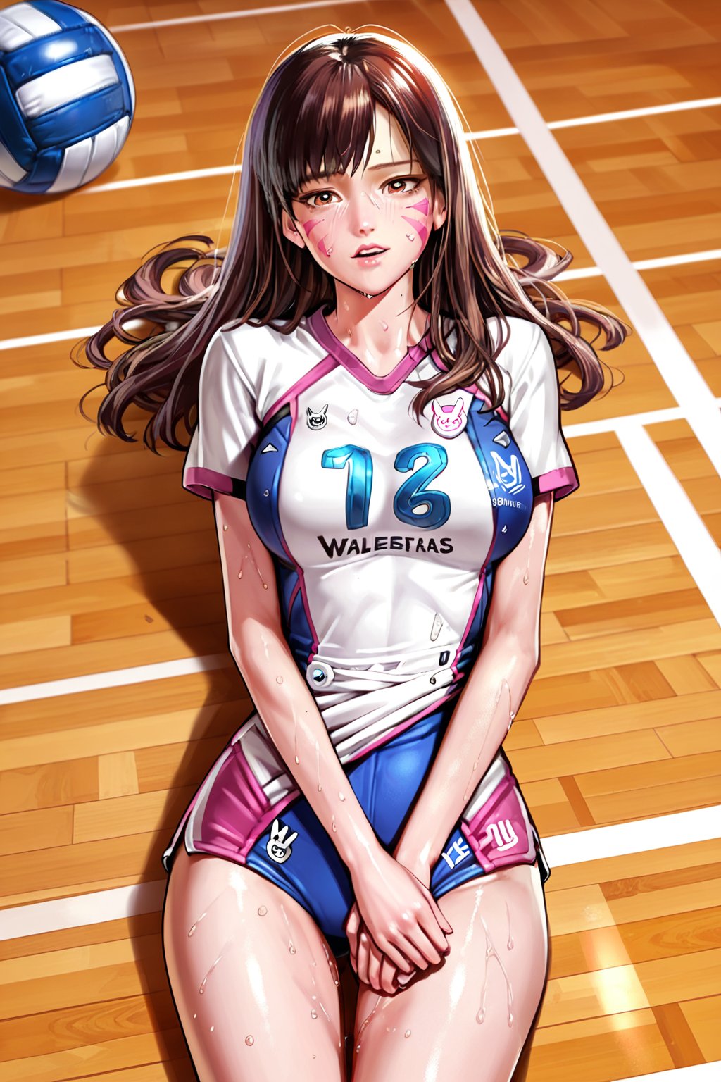 d.va  , volleyball,  volleyball uniform ,  hard practice ,   (  sweating  , painful face    , exhausted,  ( wheezing )      ) , in a court     ,  BREAK , 
score_9, score_8_up, score_7_up, score_6, score_5, score_4, ( masterpiece , ultra Detailed  ) , 
  milkychu-style , 