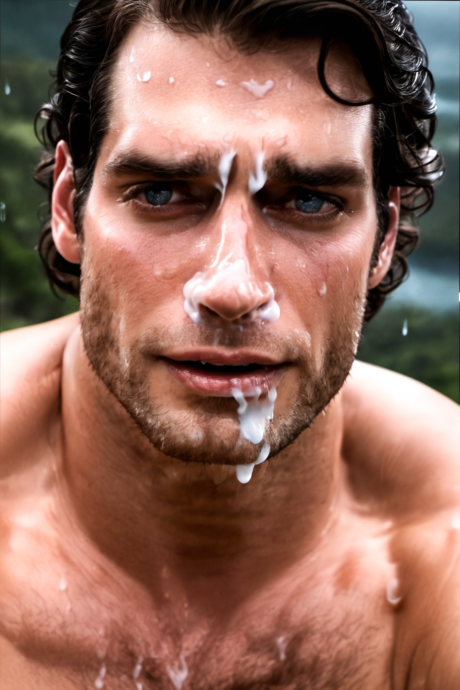 masterpiece, realistic, henry cavill, naked,cum on face