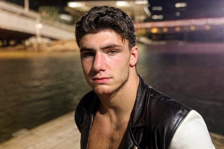 handsome, dark hair, brown eyes, 18 years old, male, thin cheeks, heavy tanned skin, light face hair, stoic, strong, rainy weather, small town setting, content, hispanic ethnicity, random poses with black leather jacket
,reversec0wboy,POV,handsome men,hug,NicholasGalitzine ,Brad_Beams,levi_conely