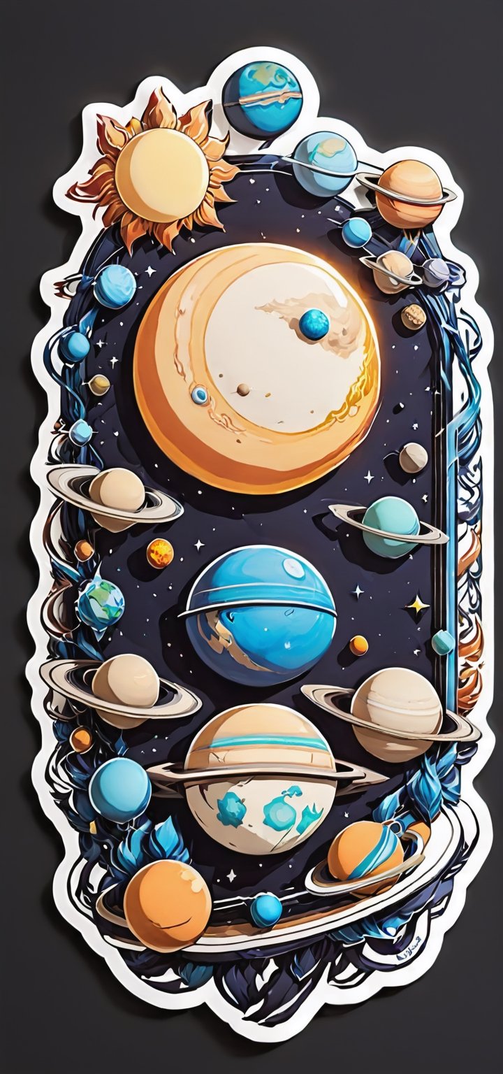 Typographic art featuring & perfect text "Solar system".all planets ,Stylized, intricate, detailed, artistic, text-based.Leonardo Style,sticker, 