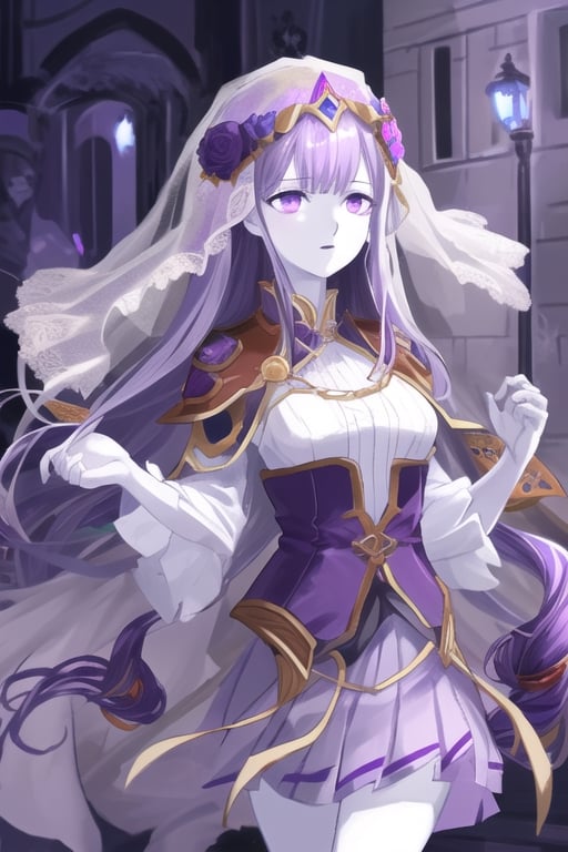 Nyog'Sothep, mist girl, 1 girl, detailed face and eyes, pale purple hair, (((very long pale purple hair))), purple veil, (((pale purple veil))), purple dress, (((pale purple gauze skirt))), purple mist around, visual novel cg, in a ancient city background, epic fantasty art, queen of mist, outer god, labyrinth, infernal art in good quality, shadowverse style, whisperer in darkness, maze, magnum innominandum, isekai manga panel