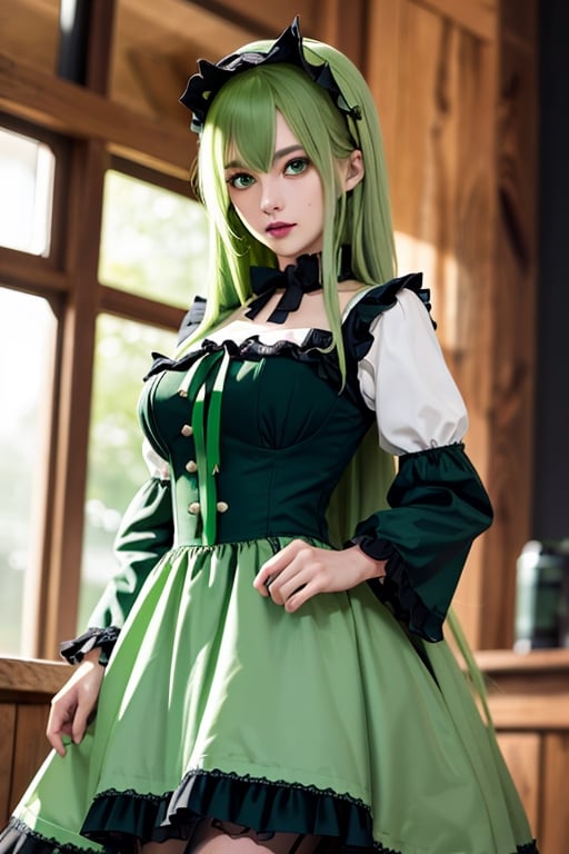 Beelzebub, demon girl, 1 girl, detailed face and eyes, green hair, (((very long green hair))), green fairy wings, black stockings, green dress, (((green lolita dress))), visual novel cg, in a swamp background, epic fantasty art, queen of hell, carmilla vampire, cerberus, infernal art in good quality, shadowverse style, ruler of disease, gehenna, giesha demon, isekai manga panel