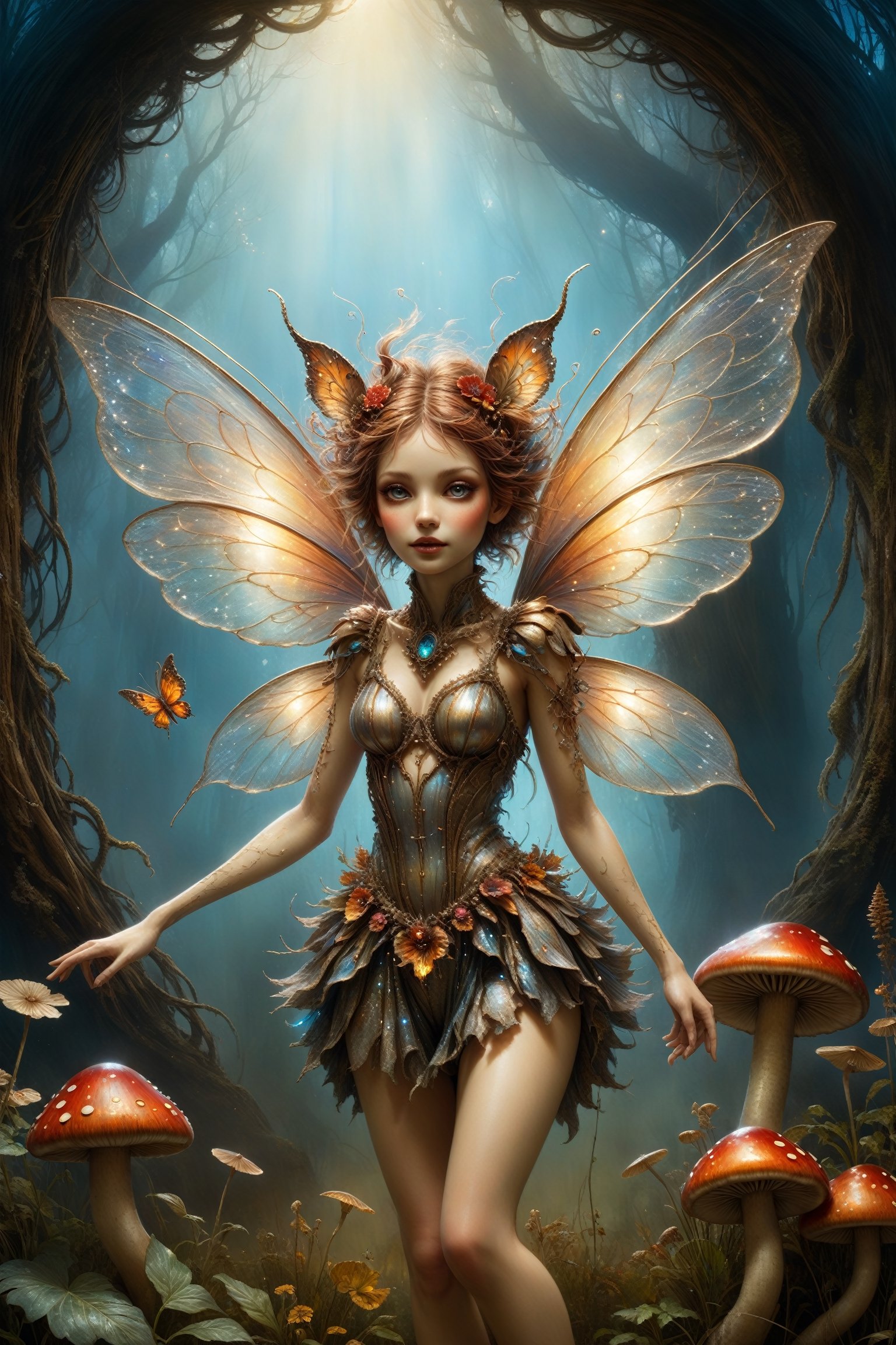 art by Mandy Disher, digital art 8k, Jean-Baptiste Monge style, art by cameron gray, mail art, cuteness overload, Northern Renaissance, tempera on old worn canvas, fairytale, symbolism, dynamic poster, highly detailed, ((Fantasy art)) featuring a beautiful pixie girl creeps through a beautiful garden of giant flowers and mushrooms and plants, early morning mist and beautiful soft sunlight rays, soft floating elemets, glitter, holography, Wonder of Beauty, glitter, aesthetic portrait, shiny, seethru clothes, colorful, vibrant, in the style of esao andrews foggy night, autumnal, complex background, meticulously detailed tempera portrait, detailed landscape complementary colors, insanelly detailled, volumetrics clouds, stardust, 8k resolution, watercolor, razumov style. art by Razumov and Volegov, art by Carne Griffiths and Wadim Kashin rutkowski repin artstation hyperrealism painting, 4 k resolution blade runner, sharp focus, emitting diodes, smoke, artillery,sparks,racks,system unit,motherboard, by pascal blanche rutkowski repin artstation hyperrealism painting concept art of detailed character design matte painting, 4 k resolution , in the style of esao andrews,esao andrews style