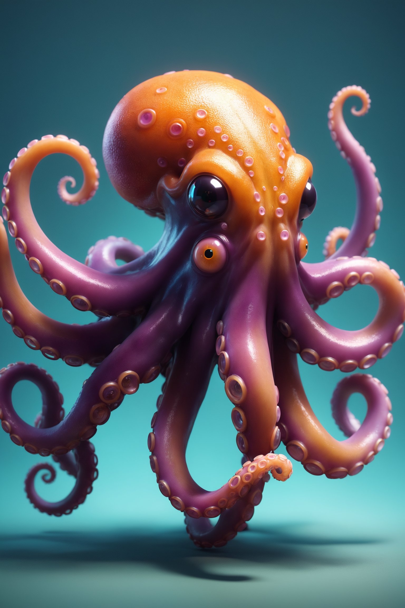 A cute octopus creature with a mass of writhing tentacles, plain background, 3d_model, cinematic lighting, rim lighting, kawaii
