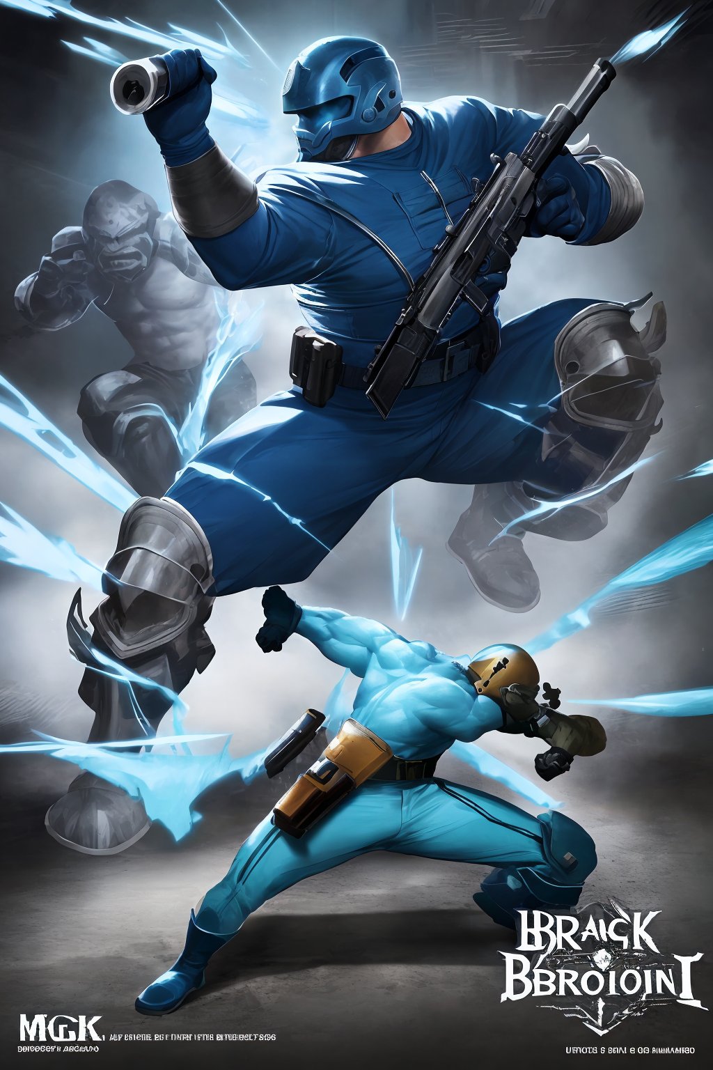 absurdres, absolutely resolution, incredibly absurdres, highres, ultra detailed, official art, unity 8k wallpaper,
BREAK
1 man, old man, light blue full body skin tight, blue shorts, blue gloves, blue boots, blue helmet, handgun, macho,
hand is heavy weapon,
BREAK
fighting stance,