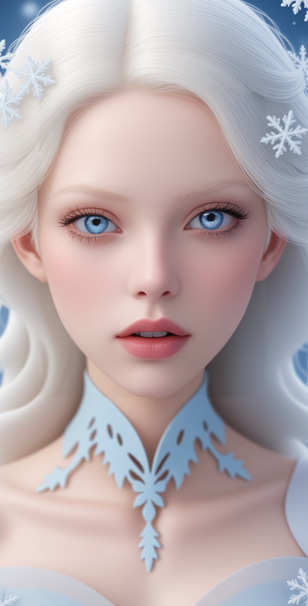 Ghostly woman, extremely white skin, albino hair, light grey eyes, flowers and vines, ((midshot)), silver accents, ice queen, icy diamonds, glossy lips, snowflakes, frosted, blue lips, ultra sharp focus,,<lora:659095807385103906:1.0>