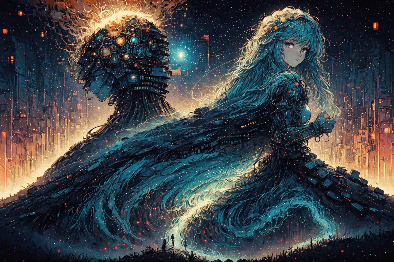 In the ethereal realm of cyberspace, a fairylike nocturnal neural network flickers with delicate luminescence, its intricate pathways glowing softly against a dark, star-studded backdrop. This watercolor painting captures the essence of technology intertwined with whimsy, a stunning fusion of magic and innovation. Each pixel is meticulously rendered, showcasing the intricate beauty of the neural network as it weaves its way through the digital cosmos. The colors blend seamlessly, creating a dreamlike quality that transports the viewer to a world where imagination and technology converge in perfect harmony. This exquisite artwork is a testament to the artist's skill and creativity, inviting viewers to marvel at the wonders of the digital age in a truly enchanting way.