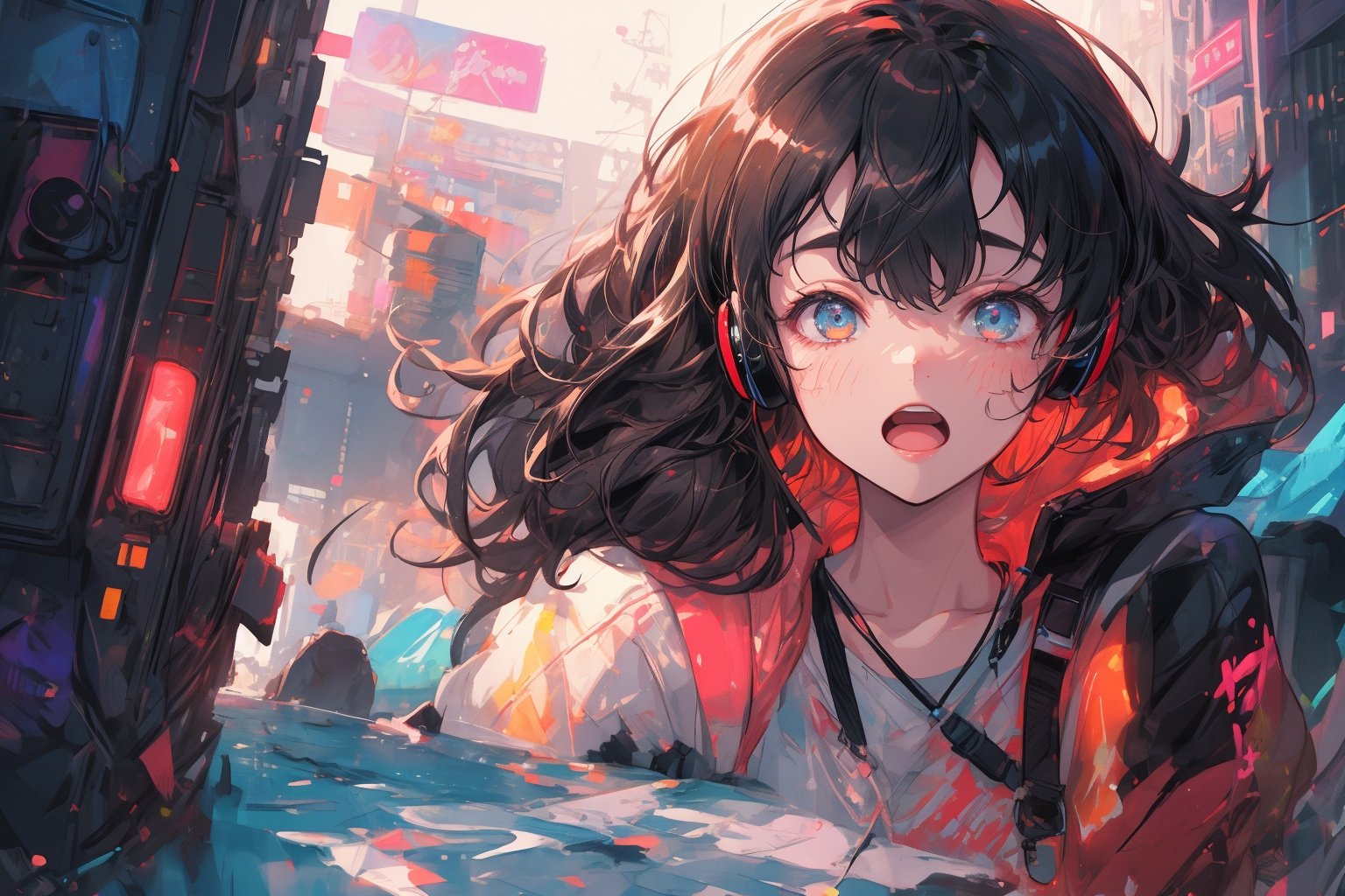 Official Art, Unity 8K Wallpaper, Extreme Detailed, Beautiful and Aesthetic, Masterpiece, Top Quality, perfect anatomy, 

Dreampolis, hyper-detailed digital illustration, cyberpunk, stranger things background theme , scared expression, 17 y. o. single girl headphones in the street, neon lights, lighting bar, city, cyberpunk city, film still, backpack, in megapolis, pro-lighting, high-res, masterpiece, looking_at_viewer, full body,neon photography style, visible legs, wearing jean shorts, visible face, detailed face,

a beautifully drawn (((ink illustration))) depicting, vintage, pink and blue accents, watercolor painting, concept art, (best illustration), (best shadow), Analog Color Theme, vivid colours, contrast, smooth, sharp focus, scenery, 

(Pencil_Sketch:1.2,masterpiece, midjourney, best quality, incredibly absurdres, messy lines,high detail eyes,More Detail,perfect light,portrait, ,more detail XL,Ukiyo-e