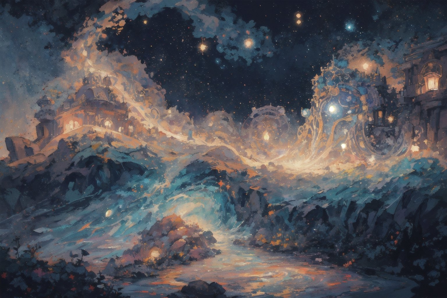 In the ethereal realm of cyberspace, a fairylike nocturnal neural network flickers with delicate luminescence, its intricate pathways glowing softly against a dark, star-studded backdrop. This watercolor painting captures the essence of technology intertwined with whimsy, a stunning fusion of magic and innovation. Each pixel is meticulously rendered, showcasing the intricate beauty of the neural network as it weaves its way through the digital cosmos. The colors blend seamlessly, creating a dreamlike quality that transports the viewer to a world where imagination and technology converge in perfect harmony. This exquisite artwork is a testament to the artist's skill and creativity, inviting viewers to marvel at the wonders of the digital age in a truly enchanting way.