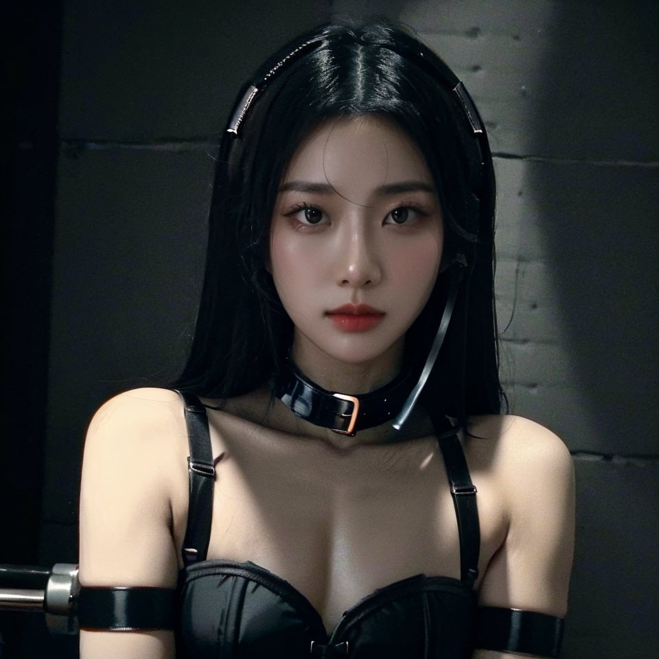 Angry Face, BDSM,slave,Rubber,Black Corset,Bondage,Collar,NSFW,((Best Quality, 8k, Masterpiece:1.3))), Crisp Focus: 1.2、(Layer Cut, Big:1.2),Beautiful Woman with Perfect Figure: 1.4、Slender Abs:1.2、Wet Body:1.5、Highly Detailed Face and Skin Texture、Double Eyelids,Long Hair, photo, realistic, cinematic