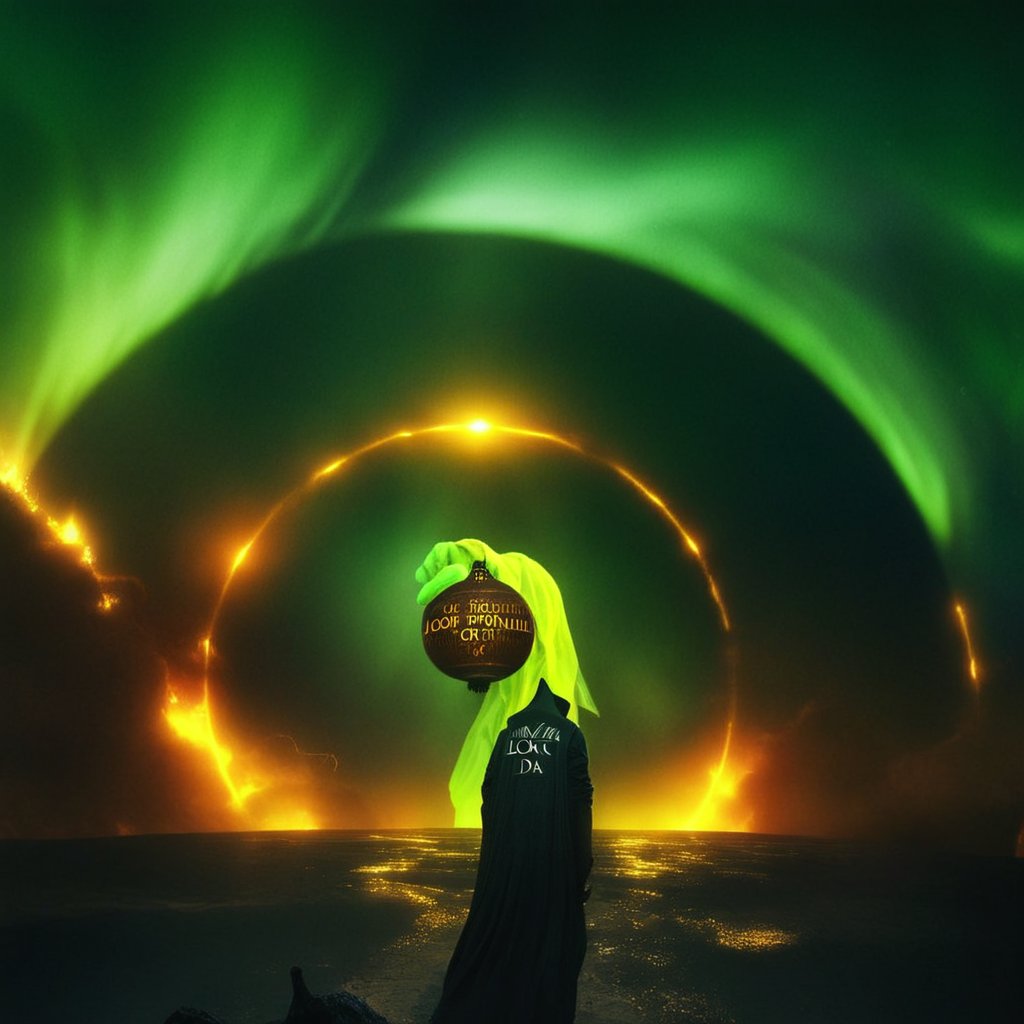 Text that reads
 “Lock down the fortune of heaven and seal the underworld. Those who do not achieve the true dao will sink into a sea of suffering and forever lose the path of the true dao. Walk the path of true dao!”
in yellow, black,metallic,white, green, neon, sparkles,smoke,planet
,Cultivation,photo r3al,scenery