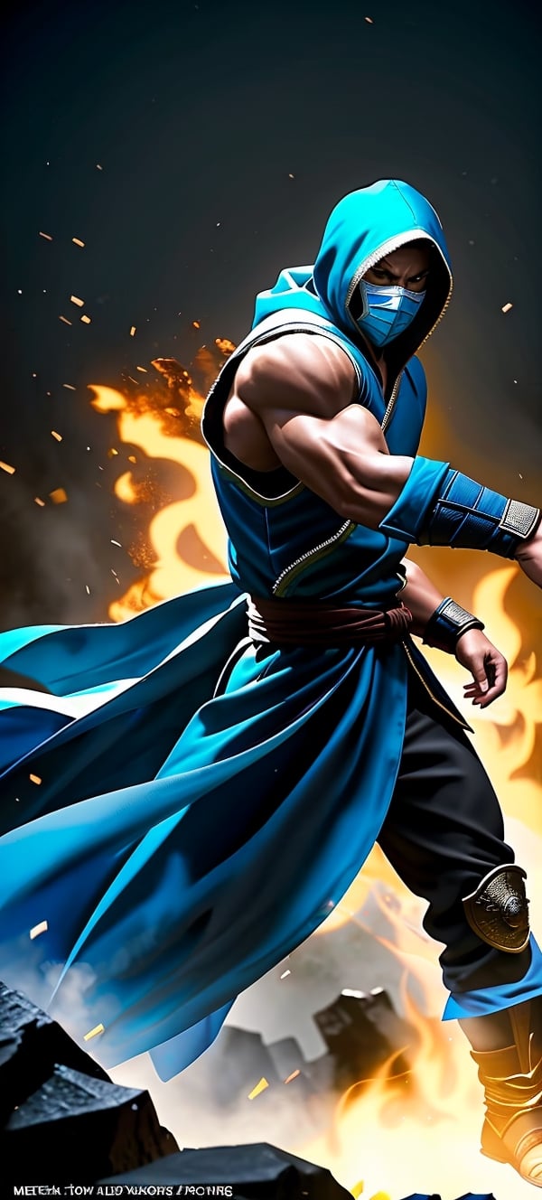 Sub Zero from Mortal Kombat, battle pose, high quality, digital art, by david finch, cinematic lighting