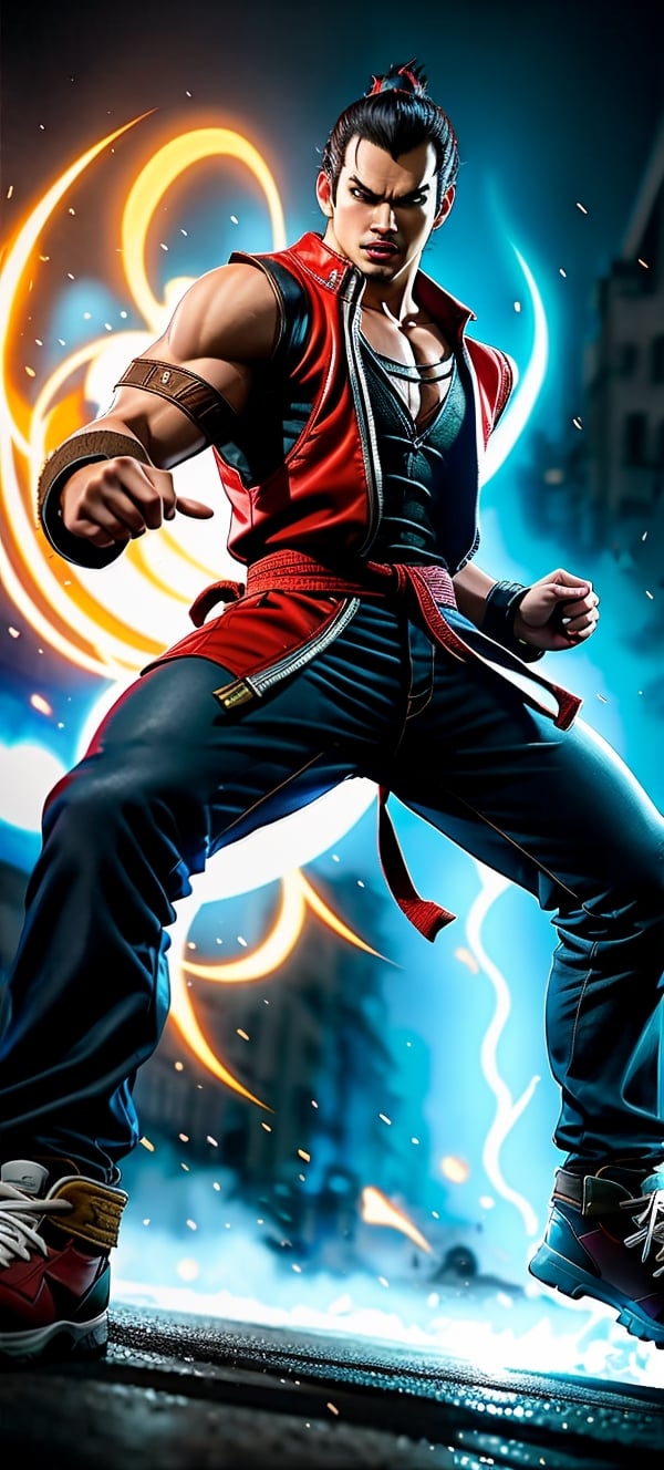 Paul from Tekken, battle pose, high quality, digital art, by david finch, cinematic lighting
