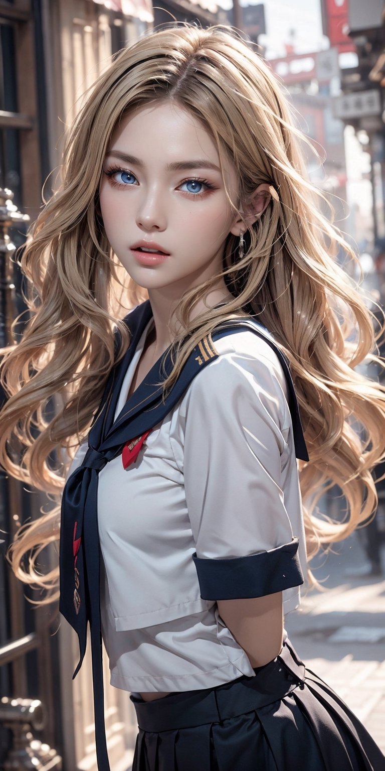 Ultra-high-definition works, ultra-close photography, blonde and blue eyes, beautiful red body, beautiful eyes with excellent expression, soft expression, sv1, sailor-sensitivity uniform