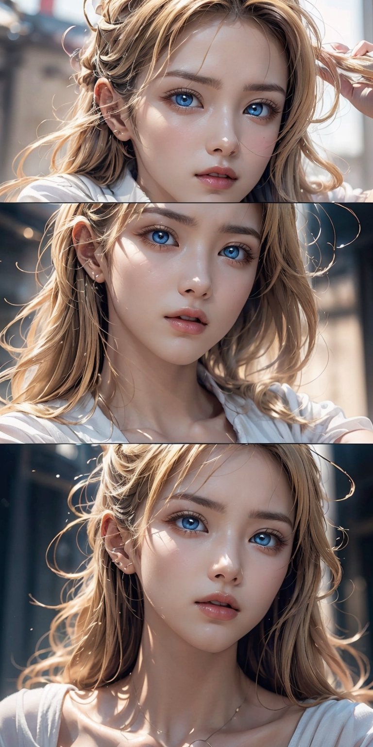 Ultra-high definition works, super close-up shots, blonde and blue eyes, beautiful eyes with excellent expressions, soft expressions, 