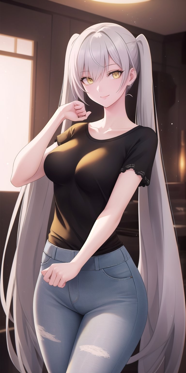 (masterpiece), best quality, high resolution, extremely detailed, detailed background, perfect lighting, 18yo,tokio_synduality_noir, ((((very long hair)))), ((twintails)),grey hair,(yellow eyes:1.5), (((female focus))), (voluminous hair:1.3), (t-shirt:1.5), denim shorts, pantyhose, collarbone, light smile, joyful eyes, cute pose, BREAK indoors, hot springs, BREAK looking at viewer, (cowboy shot:1.5), BREAK, (masterpiece:1.2), best quality, high resolution, unity 8k wallpaper, (illustration:0.8), (beautiful detailed eyes:1.6), extremely detailed face, perfect lighting, extremely detailed CG, (perfect hands, perfect anatomy), solo, ultra beautiful, ((((feminine)))), ((((medium breasts)))), ((((slim figure))),(((((gender swap)))))