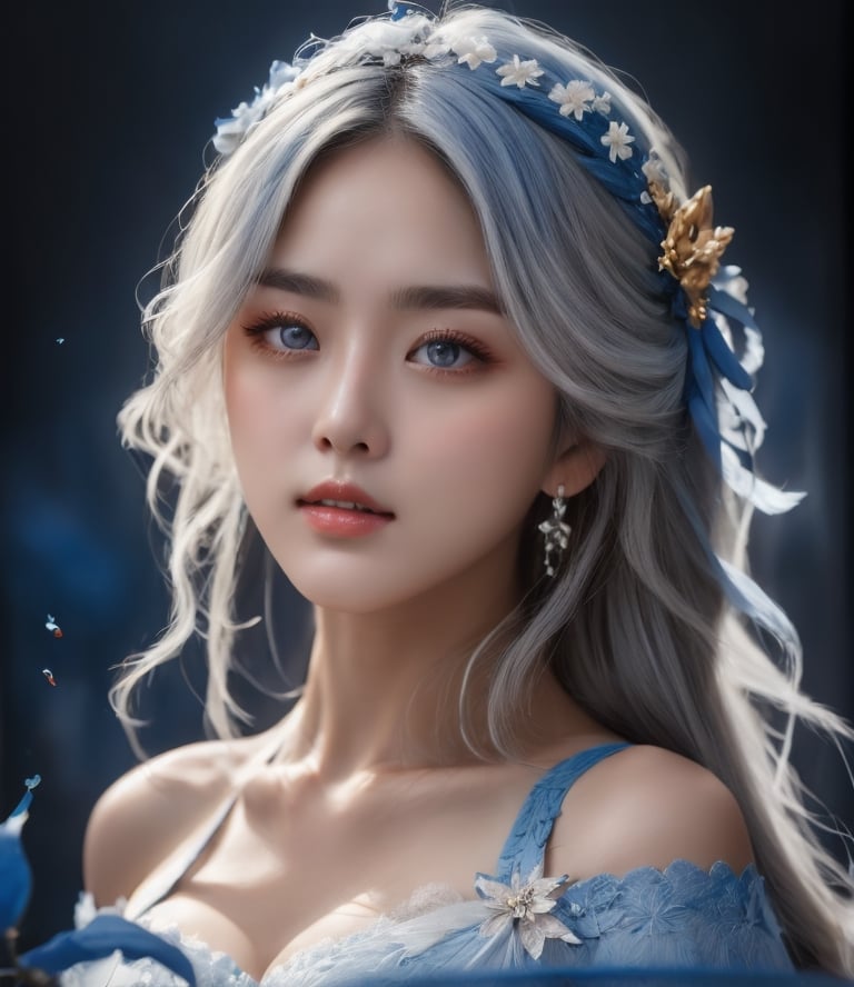 hyperrealistic, award-winning, raw photo, death knight as a 19-years-old ethereal breathtakingly glamorous japanese idol, porcelain skin tone, translucent skin texture, large eyes, detailed face, perfect face, symmetric face, DonMD34thKn1gh7XL, runeblade, photo_b00ster, glowing blue rune, ink alcohol style, medium shot, concept art, a fusion with Violet,beauty,pretty girl