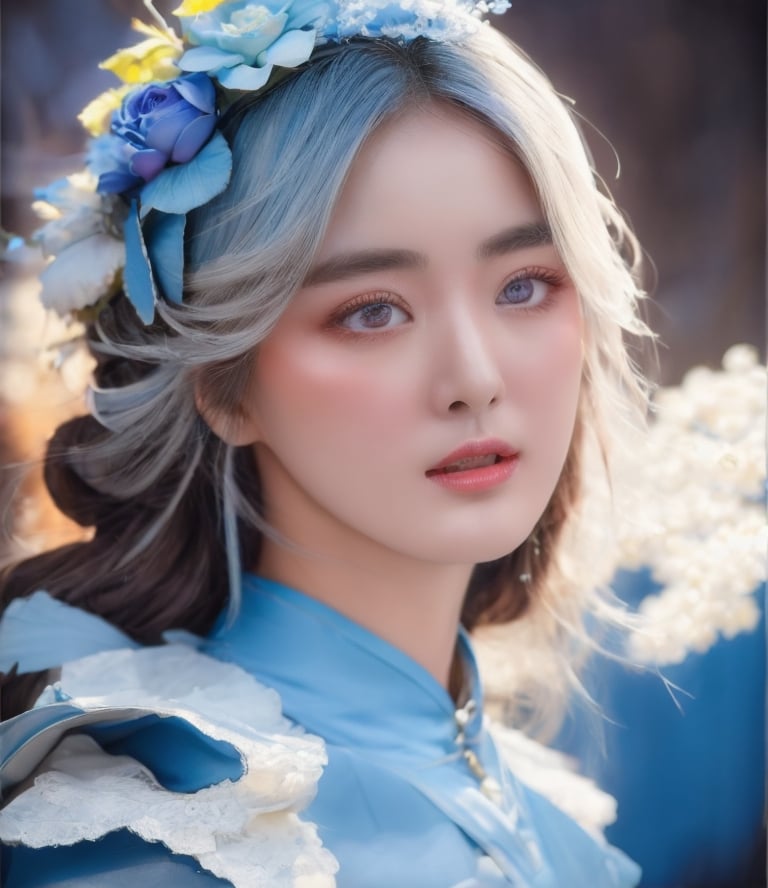 hyperrealistic, award-winning, raw photo, death knight as a 19-years-old ethereal breathtakingly glamorous japanese idol, porcelain skin tone, translucent skin texture, large eyes, detailed face, perfect face, symmetric face, DonMD34thKn1gh7XL, runeblade, photo_b00ster, glowing blue rune, ink alcohol style, medium shot, concept art, a fusion with Violet,beauty,pretty girl,maw4r