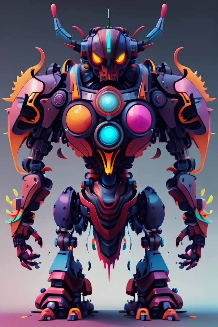 generate an full spheric demon robot shape multi colored and hickeither style
