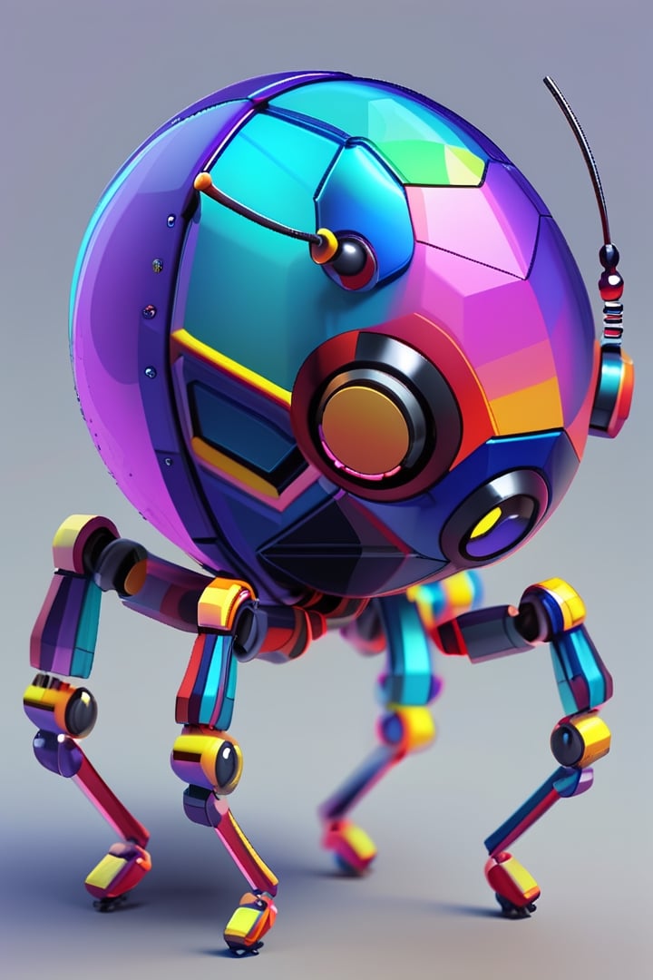 generate an full spheric ant robot shape multi colored and hickeither style
