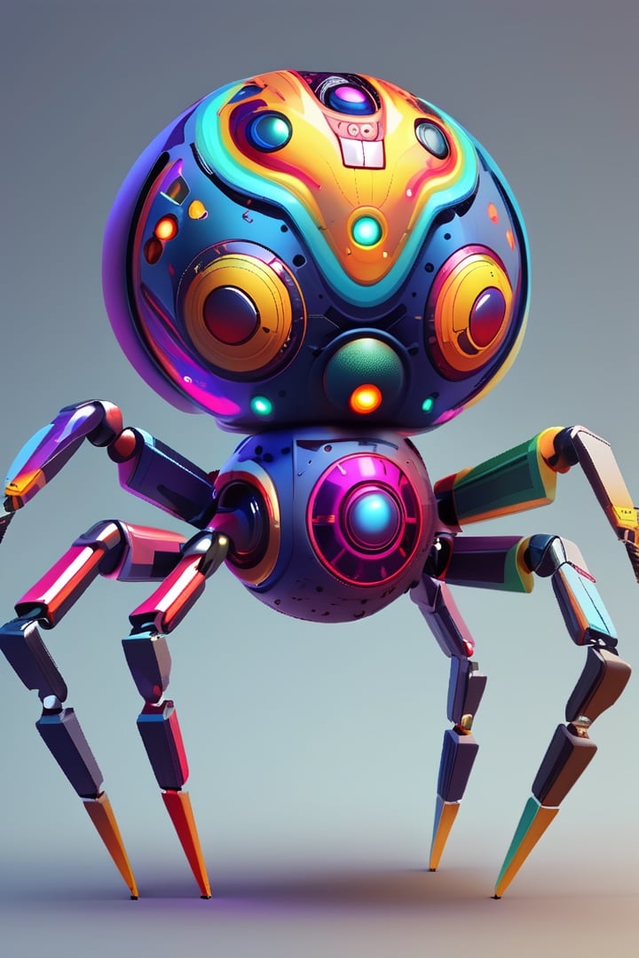 generate an full spheric spider robot shape multi colored and hickeither style
