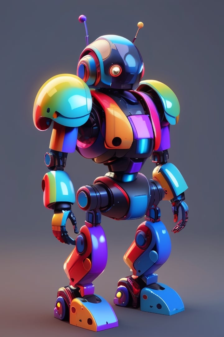 generate an full spheric robot shape multi colored and hickeither style
