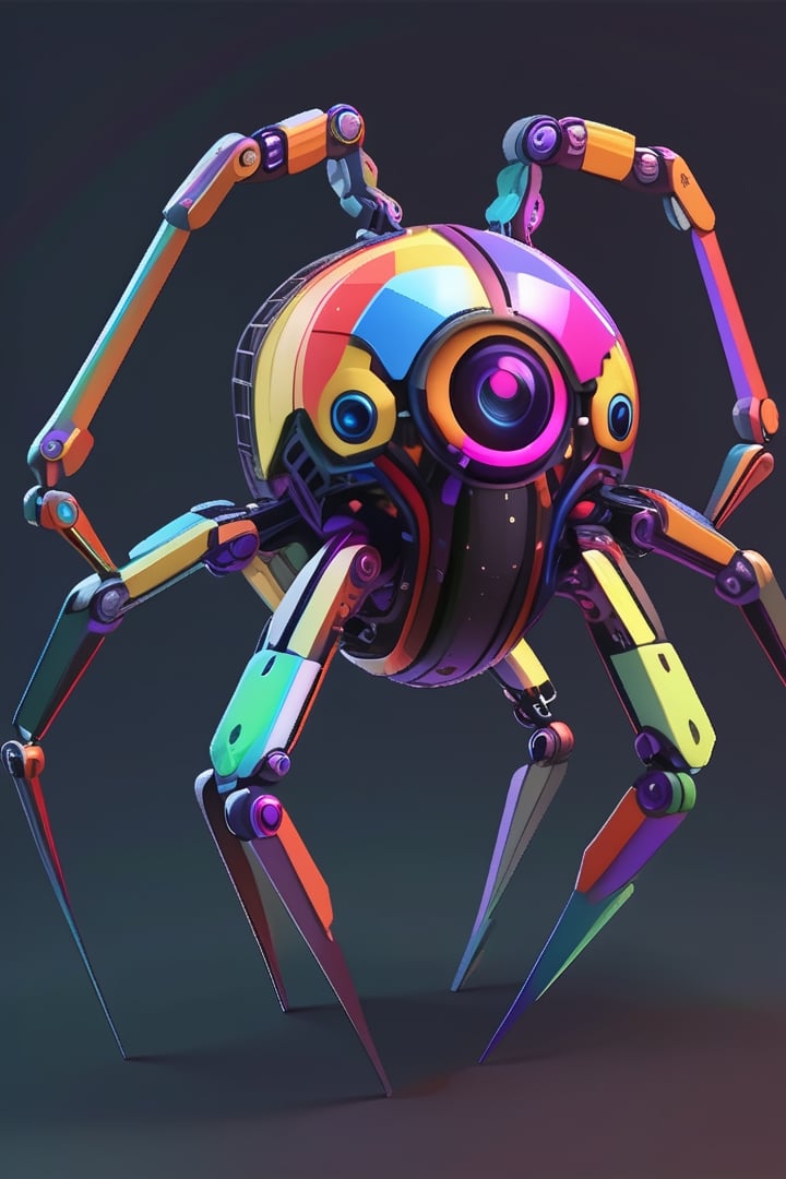 generate an full spheric spider robot shape multi colored and hickeither style
