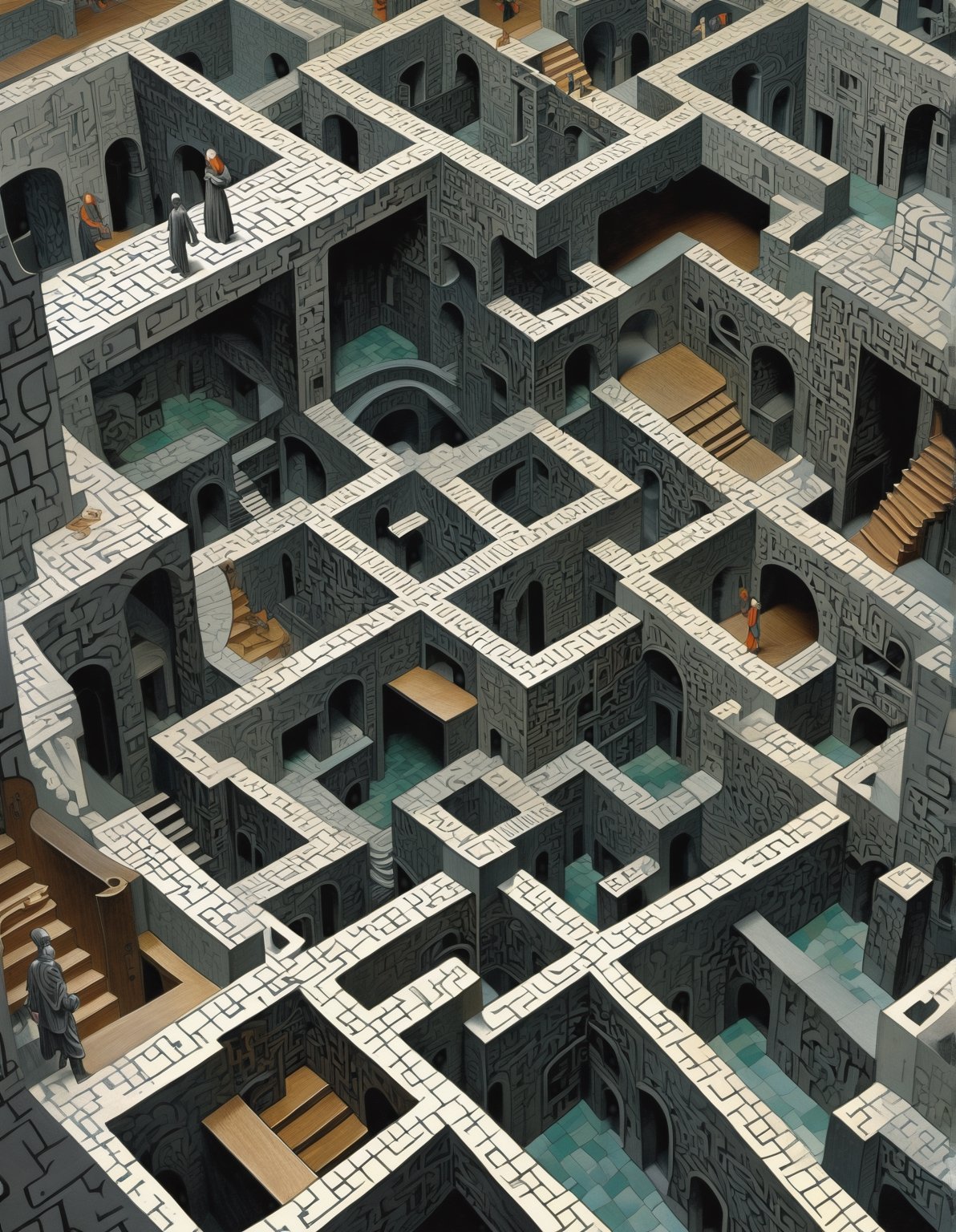 laberinth mixure of Escher Style and kandinky style








