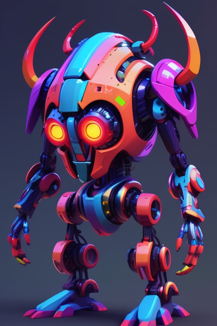 generate an full spheric demon robot shape multi colored and hickeither style
