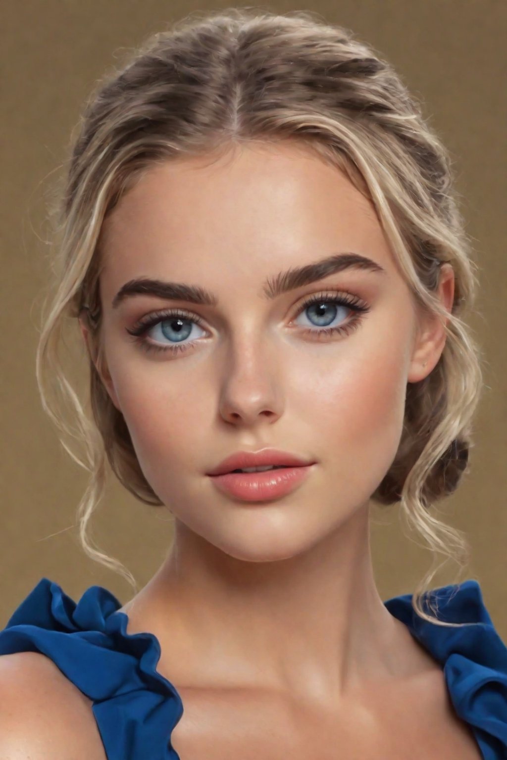 ((best quality)), ((masterpiece)), (detailed), photorealistic, (((8k))), perfect face, detailed cheeks, detailed eyes, detailed lips, detailed body, simple background, 2 beautiful woman chatting, one has dark mid hair, tucking her hair behind her ear, oceanblue eyes, no makeup, realistic skin, other woman has blond short hair, brown eyes, moderate freckles, big lips. wider shoulders, full 
ball dress, safe for work