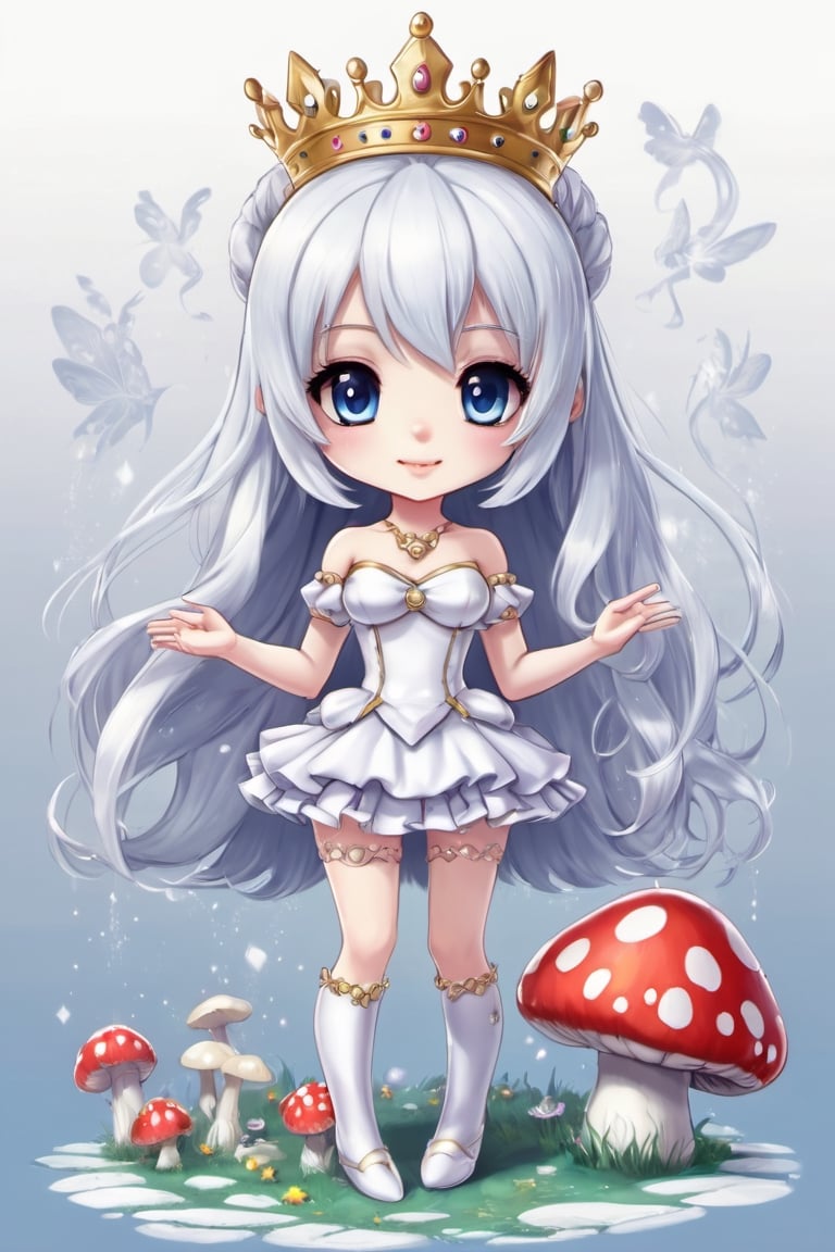 18yo chibi booette, centerfold, full body, mushroom kingdom, tiny princess crown