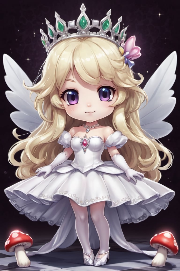 chibi boosette, centerfold, full body, mushroom kingdom, wearing tiny princess tiara