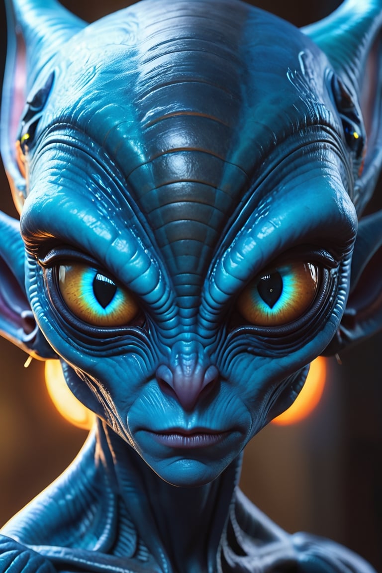 blue alien with one big eye and big ears, crazy colors, portrait, centered, detailed character, extremely detailed, symetric, detailed face, character design, detailed skin, cinematic lightning, epic sci-fi, fantasy, hyper realistic, ultrarealistic, hdr, masterpiece, digital painting, digital art, sharp focus, detail 8k --ar 9:16, mdjrny-v4 style