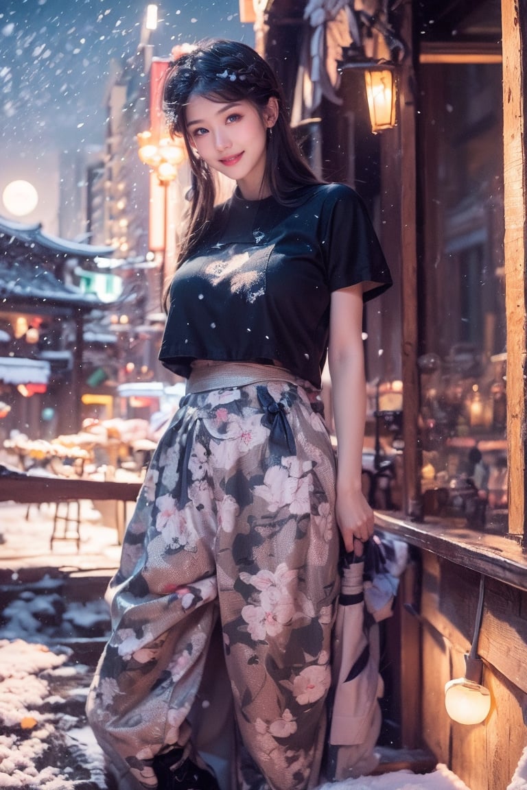 A Taiwanese girl, (realism: 1.2), analog photography style, dreamy snow scene, short black and gray braided hair, full body, soft natural light, cute and sexy smiling, happy, detailed face and blue eyes, high quality, masterpiece, detailed northern mid-autumn night background with a big moon, Chinese style mid-autumn festival atmosphere, quality: 16K, original photo face, real skin effect, clear facial features, majestic bust, analog photography style, dreamy snow scene, short black and gray braided hair, full body, soft natural light, cute and sexy, happy, detailed face and blue eyes, high quality, masterpiece, detailed northern background, quality: 16K, original photo