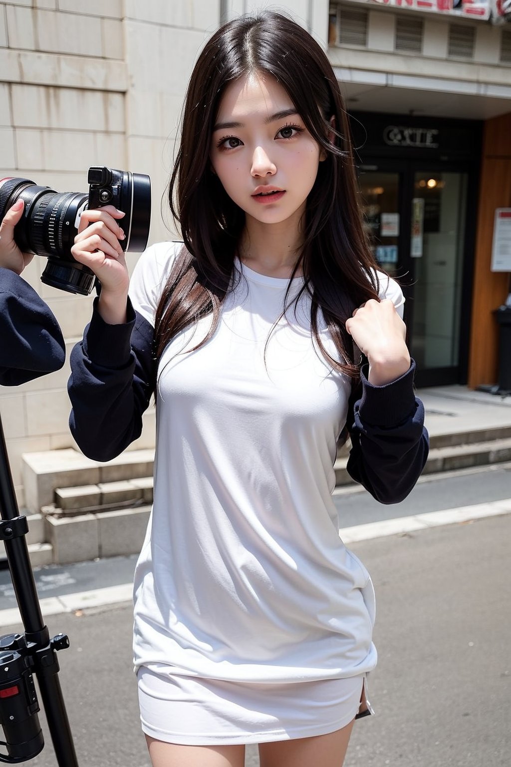 A passionate, lively and emotional Taiwanese girl, with real skin style, delicate face, majestic bust, wearing a white gauze dress, slim figure, and a gauze long-sleeved shirt. Full-body photo. For people who take photography as a hobby, cameras are not graded, what is important is the enthusiasm and persistence. There is no good or bad in taking photos, but the photographer's own feelings. Every photo represents the photographer's mood and thoughts at the time. Everyone has his or her own life story, so put down those trivial things at the right time, do what you like, and be better to yourself.