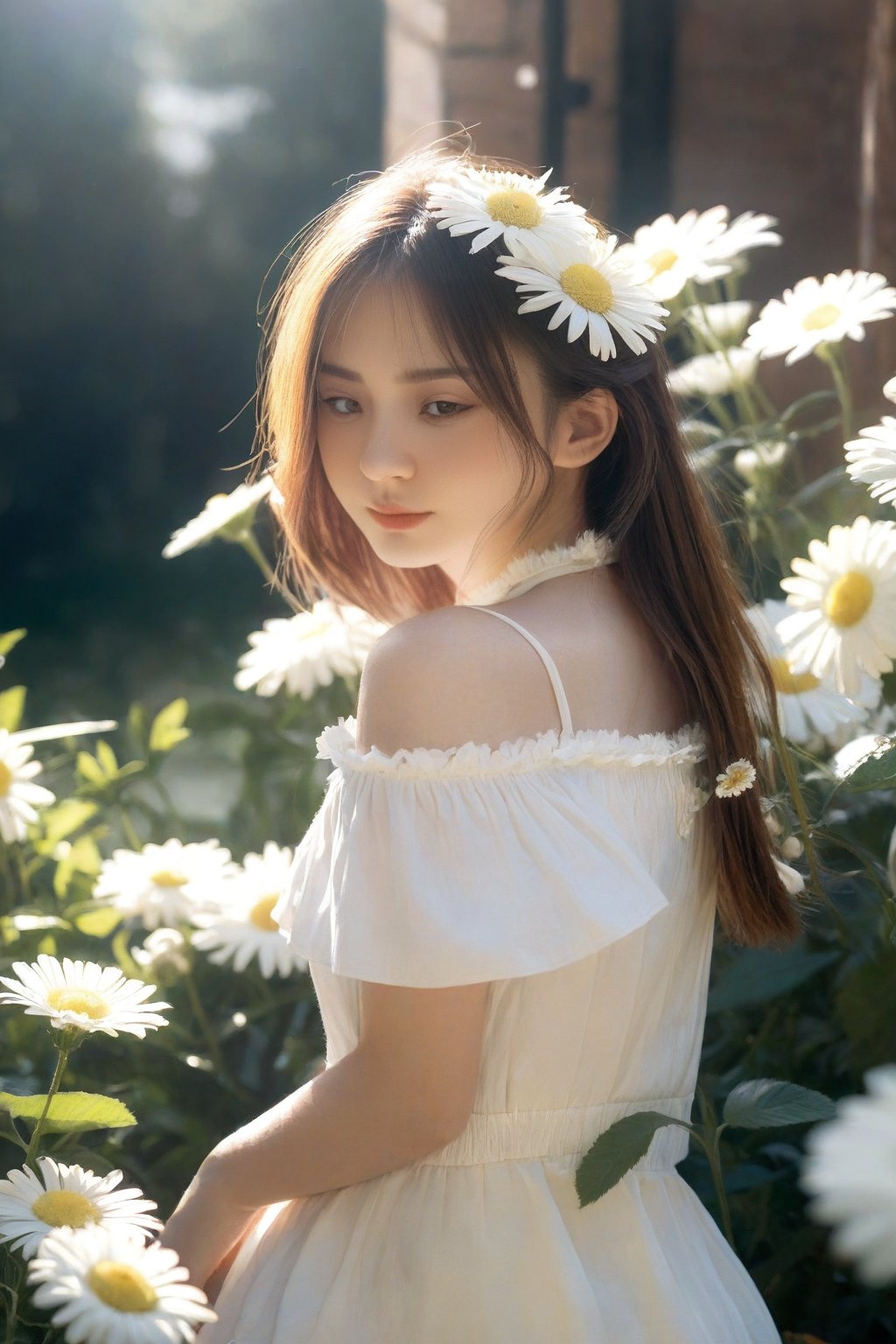  8K,raw,1girl,white flower, sunlight, HUBG_Beauty_Girl,