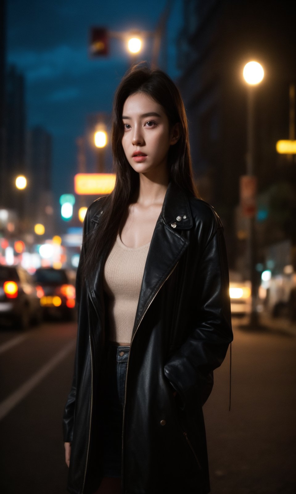 hubggirl,(Cinematic Aesthetic:1.4) Photo of a beautiful korean fashion model bokeh city night,,