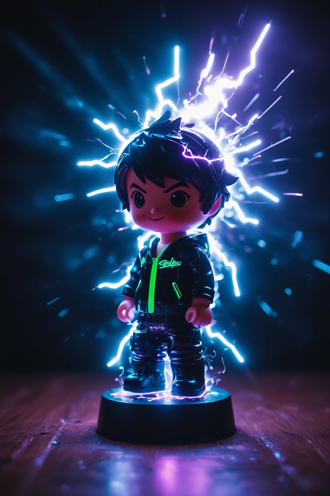 create me something from the below,glowneon,glowing,sparks,lightning, figurine