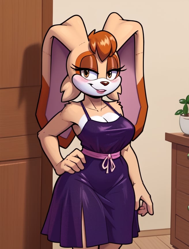 vanilla, bunny girl, vanillarabbit, red dress, wearing cute dress, boots, ((see through dress)), blush, smile, milf, see-througth 3, sundress, wearing transparent dress, beautiful, body silhouette, blue bow, white gloves, rabbit, furry, wide hips, thick body, fur body, toon, cartoon, nsfw, cute_pose