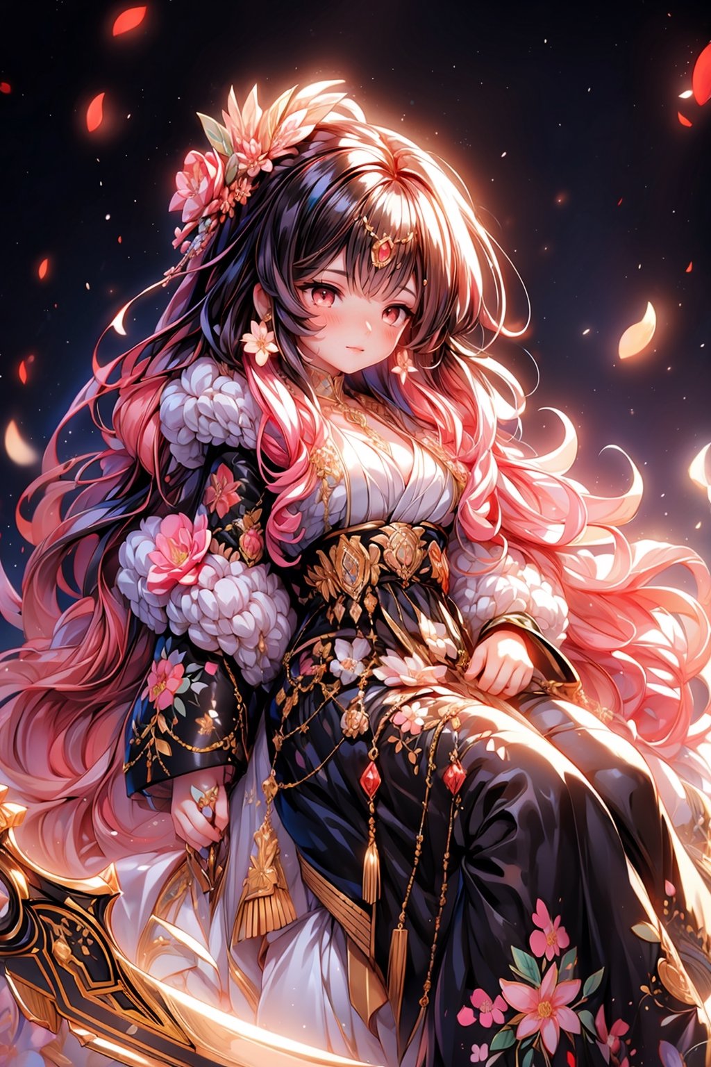 vibrant colors, female, masterpiece, sharp focus, best quality, depth of field, cinematic lighting, ((twin, adult woman)), (illustration, 8k CG, extremely detailed), masterpiece, ultra-detailed, 2 girl, long hair, black_black_brown hair, braids, red eyes, floral elegance, draped in a clothes crafted entirely from a myriad of multicolored flowers, a girl radiates elegance with ornate earrings and a decorative floral accent adorning her hair. The detailed illustration captures the enchanting scene, where the beauty of nature intertwines with the sophistication of an elegant ensemble. Her hair, styled with grace, frames her face in a cascade of intricate waves. The floral jacket, a kaleidoscope of colors, accentuates her regal presence. The ornate earrings add a touch of refinement, and the floral hair decoration becomes a delicate Headband, harmonizing with the vibrant hues of the blossoms, illustration paints a captivating portrait of a girl embodying the splendor of nature and the refinement of elegance. The floral cloak becomes a living canvas of colors, creating a scene of timeless beauty and botanical sophistication. Sea of Flower. ,Nice legs and hot body,perfect,sleeping on person,
,1 girl, ((scythe))