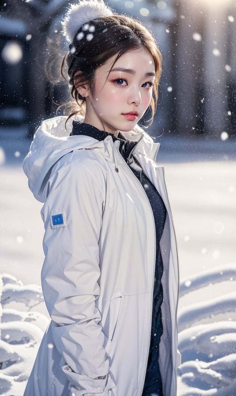 cute girl, white winter coat, RAW photo, realistic, masterpiece, best quality, beautiful skin,
snow_scene_background, medium full shot, 