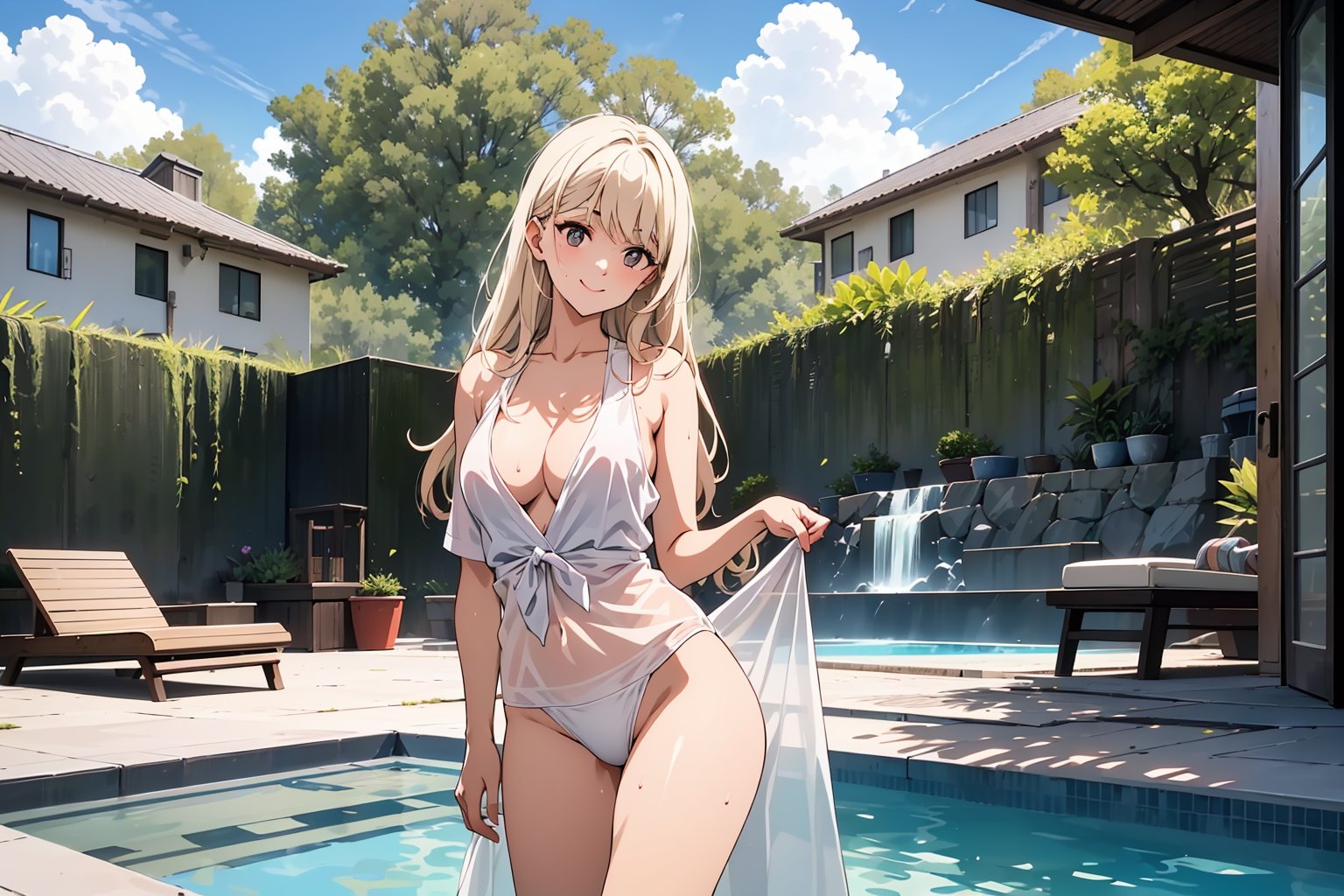 (colored pencil drawing)1.3,(official art)1.4,(sexy Girl)1.4,(wearing underwear)1.4,(sweat)1.4,(tanned skin)1.4,(untanned white skin)1.3,anime visual,(1girl),(stand at the pool side)1.4,resort hotel pool,summer,(fun,enjoy,smile)1.3,(resort hotel), ,daytime sun light,blue sky and white clouds,summer,(Gravure shooting scenery)1.3,,soft clean focus,soft clean focus, realistic lighting and shading, (an extremely delicate and beautiful art)1.3, elegant,active,dynamism pose