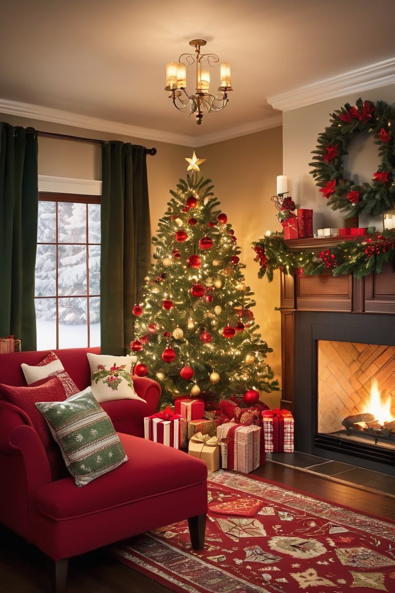 Scene Composition: Begin with a cozy room setting, perhaps with a fireplace as the focal point. Add a beautifully decorated Christmas tree in one corner, surrounded by gifts and ornaments.

Ambiance and Lighting: Incorporate warm, soft lighting to create a cozy atmosphere. Emphasize the glow of the fireplace and the twinkling lights on the tree. Make sure the room feels inviting and festive.

Decorative Accents: Scatter festive decorations like stockings, wreaths, and garlands throughout the room. Consider including a table set for a holiday feast with a centerpiece adorned with candles and seasonal foliage.

AI-Generated Elements: Utilize AI-generated designs or patterns that symbolize the holiday season. This could involve incorporating AI-created snowflakes, holiday-themed motifs, or digital artwork inspired by traditional decorations.

Color Palette: Emphasize traditional Christmas colors like red, green, gold, and silver to evoke the holiday spirit. Ensure the colors are harmonious and complement each other to create an aesthetically pleasing image.

Inclusion of People: Consider adding individuals or a family enjoying the festive setting—a couple sipping cocoa by the fire or kids excitedly opening presents. This adds a personal touch and creates a heartwarming scene.

Capturing Emotions: Showcase emotions associated with the holidays, such as joy, warmth, and togetherness. This could be expressed through smiles, hugs, or shared moments in the image.