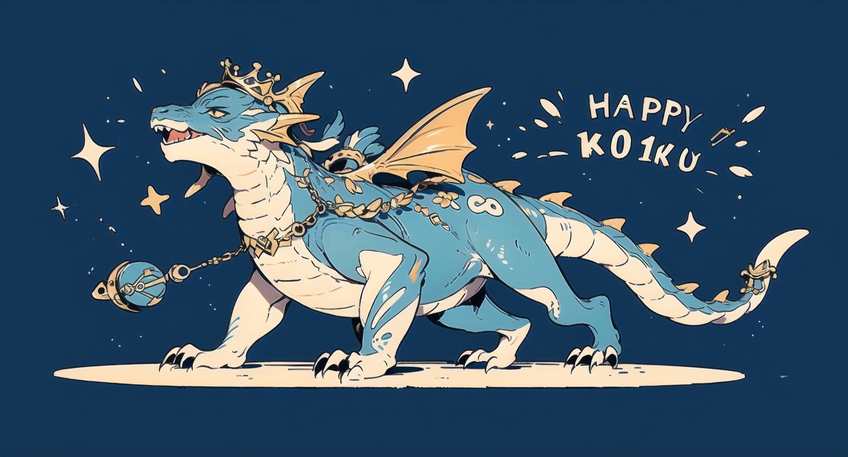  (masterpiece), best quality, (extremely detailed 8k wallpaper,(best quality, ultra-detailed, best shadow), (beautiful detailed), (best illumination, an extremely delicate and beautiful), glow,(In a surreal), (ethereal landscape),(A cute and chubby dragon, sporting a jaunty hat), (celebrating its first anniversary), (with a banner that reads "Happy Birthday!"), (and a crown on its head). (The dragon is adorned with), (light blue, gray, gold, and silver accents), (and a sparkling diamond in the center of its chest), (giving it a regal, monstrous air). (The background is a pristine white), (providing a clean, elegant contrast), (and allowing the dragon to stand out). (The text "1st Anniversary" is written in a soft, script-like font), (in gray and gold, to match the dragon's color scheme). (The overall design is simple, yet effective), (capturing the essence of whimsy and nostalgia). 